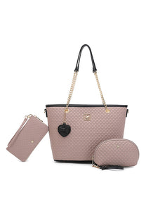 Women's 3 In 1 Quilted Bag + Pouch + Long Purse - HHP 3876
