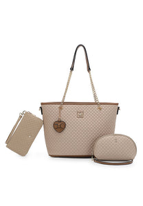 Women's 3 In 1 Quilted Bag + Pouch + Long Purse - HHP 3876