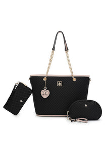 Women's 3 In 1 Quilted Bag + Pouch + Long Purse - HHP 3876