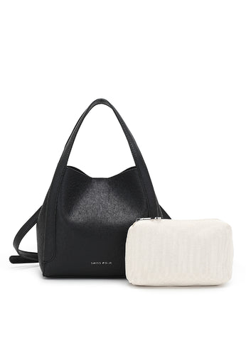 2-In-1 Top Handle Bag Sling Bag & Zipper Pouch - Black