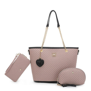 Women's 3 In 1 Quilted Bag + Pouch + Long Purse - HHP 3876