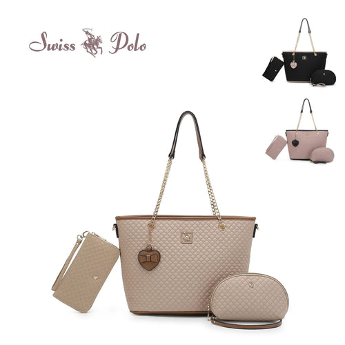 Women's 3 In 1 Quilted Bag + Pouch + Long Purse - HHP 3876