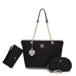 Women's 3 In 1 Quilted Bag + Pouch + Long Purse - HHP 3876